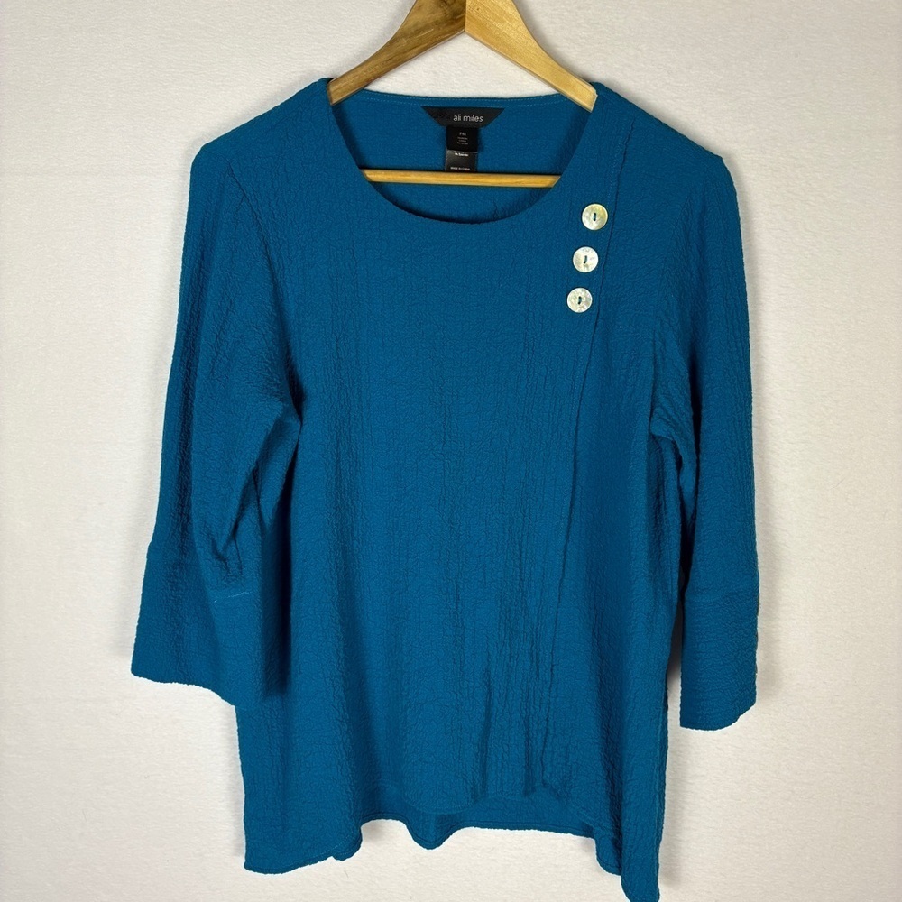 Ali Miles Blue Gauzy Oversized Tunic Blouse Art to Wear